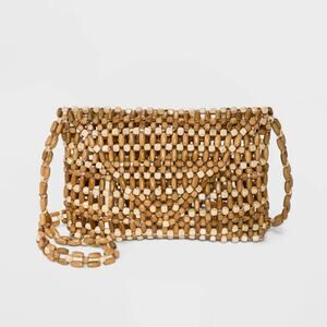 NWT Universal Thread Wood Beaded Clutch Handbag Purse Women's